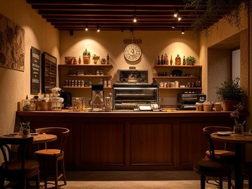 Interno accogliente del caffè Zefiro Chicchi con bancone in legno.